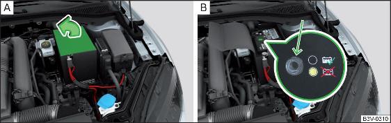Batteria del veicolo: apertura del coperchio / visualizzazione del livello dell'acido